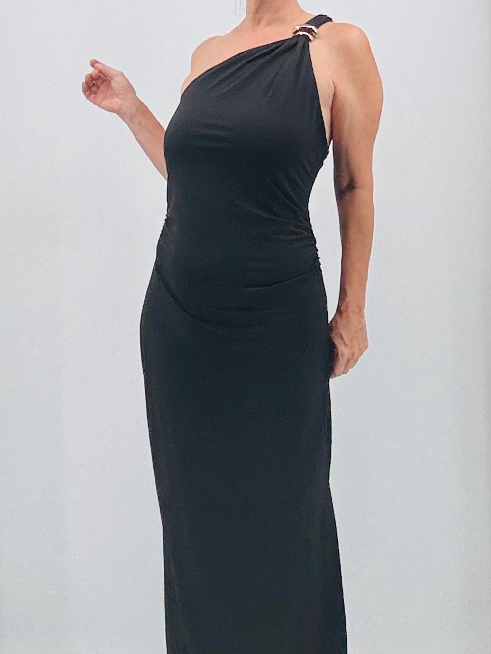 H&M NEW Minimalist Classic Draped Ruched One Shoulder Medallion Maxi Dress Gown